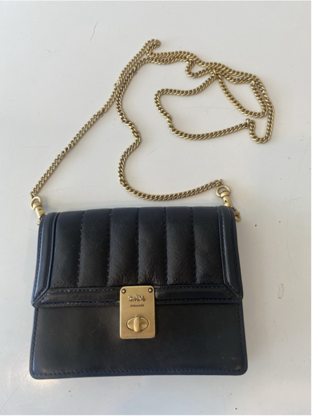 Coach Hutton Belt Bag Black Leather Chain Crossbody Purse Gold Turnlock 8924